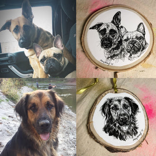 Custom Portrait + Name - Wood Ornament w/ Ribbon - Double sided